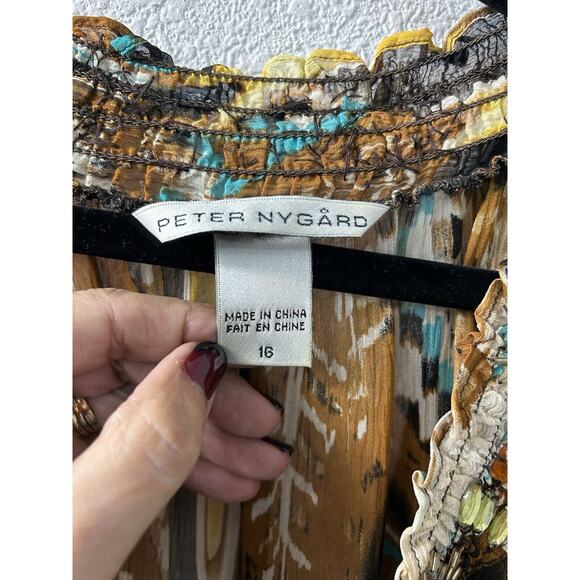 Vintage Peter Nygard Womens Sz 16 Brown Silk Abstract Peacock Skirt & Blouse Set - Picture 4 of 16